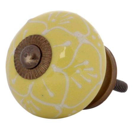 Yellow Floral Embossed Cabinet knob